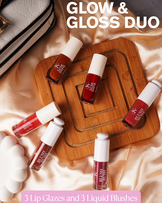 3 Lip Glazes + 3 Liquid Blushes